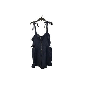 NEW bebe Tie Strap Ruffle Detail Denim Romper Womens MSRP $129 NLA Size 12